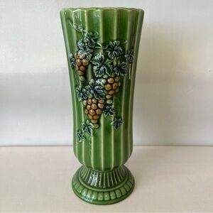 Vintage Lefton Tall Green Ceramic Glazed Vase Grapes